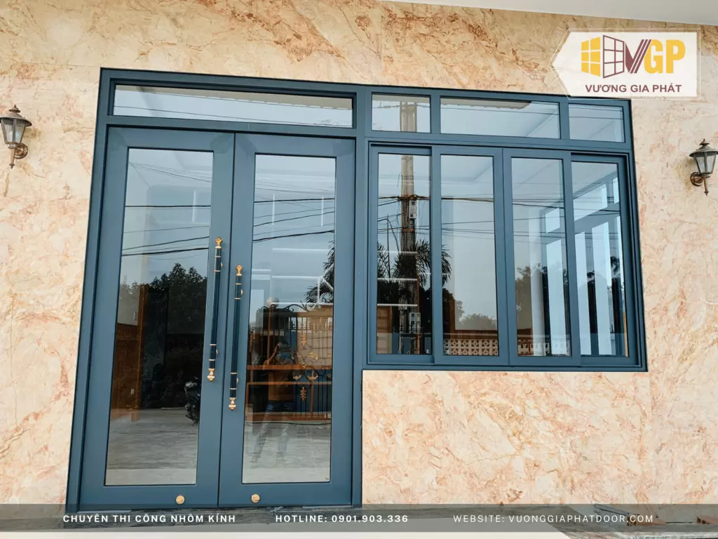 Những mẫu cửa nhôm xingfa đẹp 2023 4 Cửa đi 2 cánh mẫu mở quay bằng nhôm xingfa