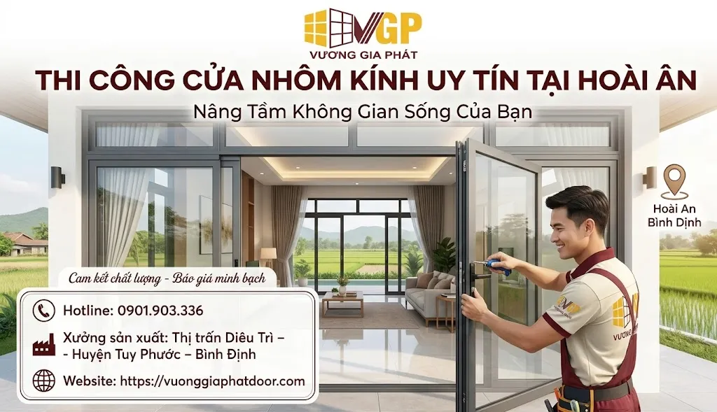 Đơn vị thi công cửa nhôm kính tại Hoài Ân uy tín, chất lượng - Vương Gia Phát 1 thi công cửa nhôm kính tại Hoài Ân